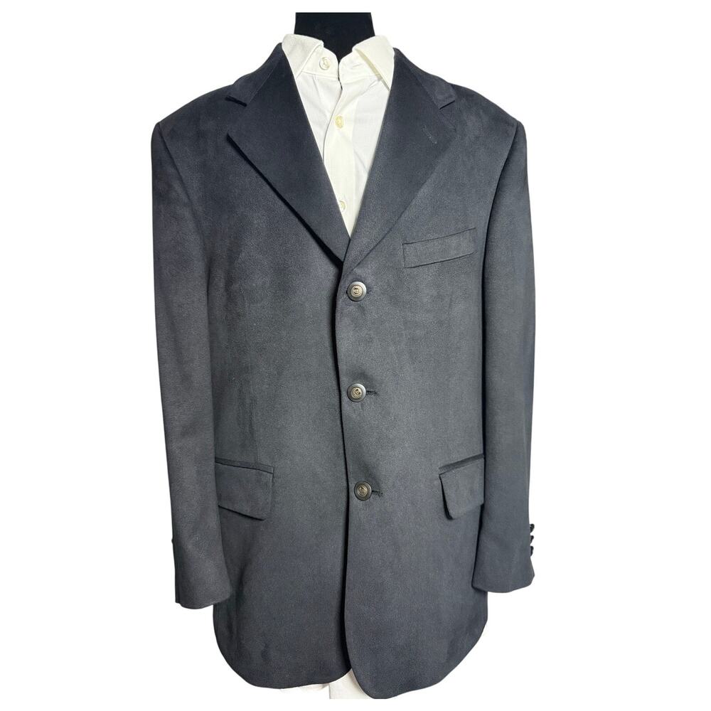 Vintage 90s Men's 42 Lord & Taylor Fifth Ave Black Blazer Suit Jacket Velour